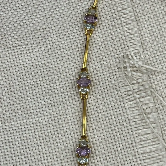 Vintage Gold-Over-Sterling Purple Gemstone Bracelet - 7” Stamped OBJ 925 - Picture 16 of 17